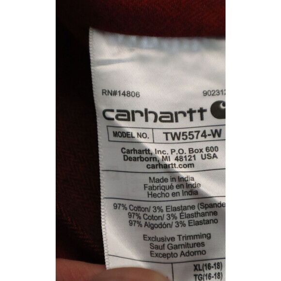 Carhartt Women Sz XL Red Plaid Rugged Flex Loose Fit Midweight Flannel L/S Shirt - Picture 7 of 9
